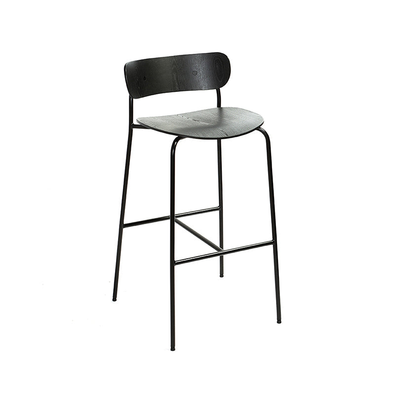 Black Metal Barstool Industrial Indoor Tall Stool with Wood Seat, 1 Piece Black Clearhalo 'Bar Furniture' 'Bar Stools' 'bar_stools' 'furn' 'furn_bar_stools' 'furniture_bar_stools' 'Kitchen & Dining Furniture' 'kitchen&dining_furn' 'kitchen' 'kitchen_furn' Furniture' 4186521