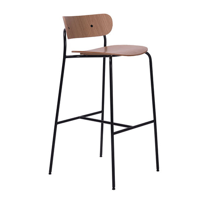 Black Metal Barstool Industrial Indoor Tall Stool with Wood Seat, 1 Piece Walnut Clearhalo 'Bar Furniture' 'Bar Stools' 'bar_stools' 'furn' 'furn_bar_stools' 'furniture_bar_stools' 'Kitchen & Dining Furniture' 'kitchen&dining_furn' 'kitchen' 'kitchen_furn' Furniture' 4186522