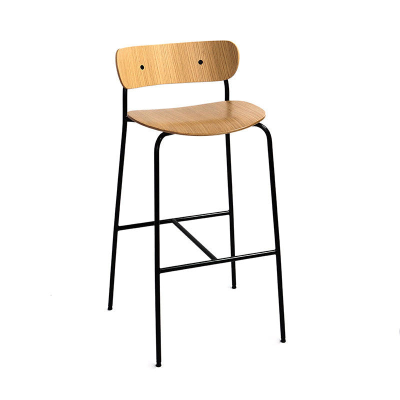 Black Metal Barstool Industrial Indoor Tall Stool with Wood Seat, 1 Piece Wood Clearhalo 'Bar Furniture' 'Bar Stools' 'bar_stools' 'furn' 'furn_bar_stools' 'furniture_bar_stools' 'Kitchen & Dining Furniture' 'kitchen&dining_furn' 'kitchen' 'kitchen_furn' Furniture' 4186524