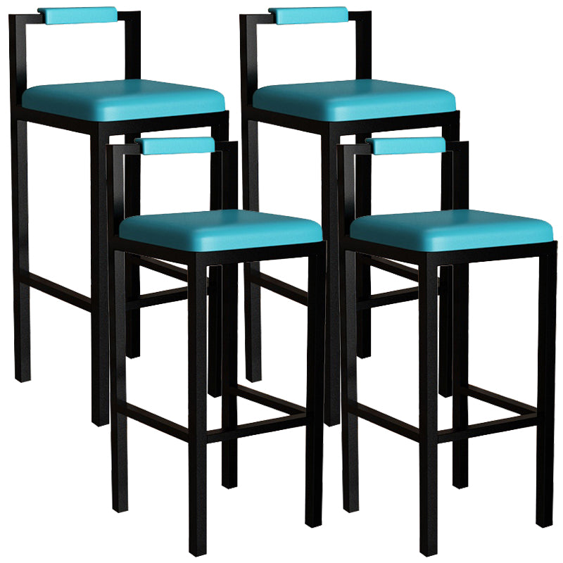 Black Iron Low Back Barstool Industrial Restaurant Tall Stool with Square Seat Lake Blue 4 Piece Set Clearhalo 'Bar Furniture' 'Bar Stools' 'bar_stools' 'furn' 'furn_bar_stools' 'furniture_bar_stools' 'Kitchen & Dining Furniture' 'kitchen&dining_furn' 'kitchen' 'kitchen_furn' Furniture' 4186609