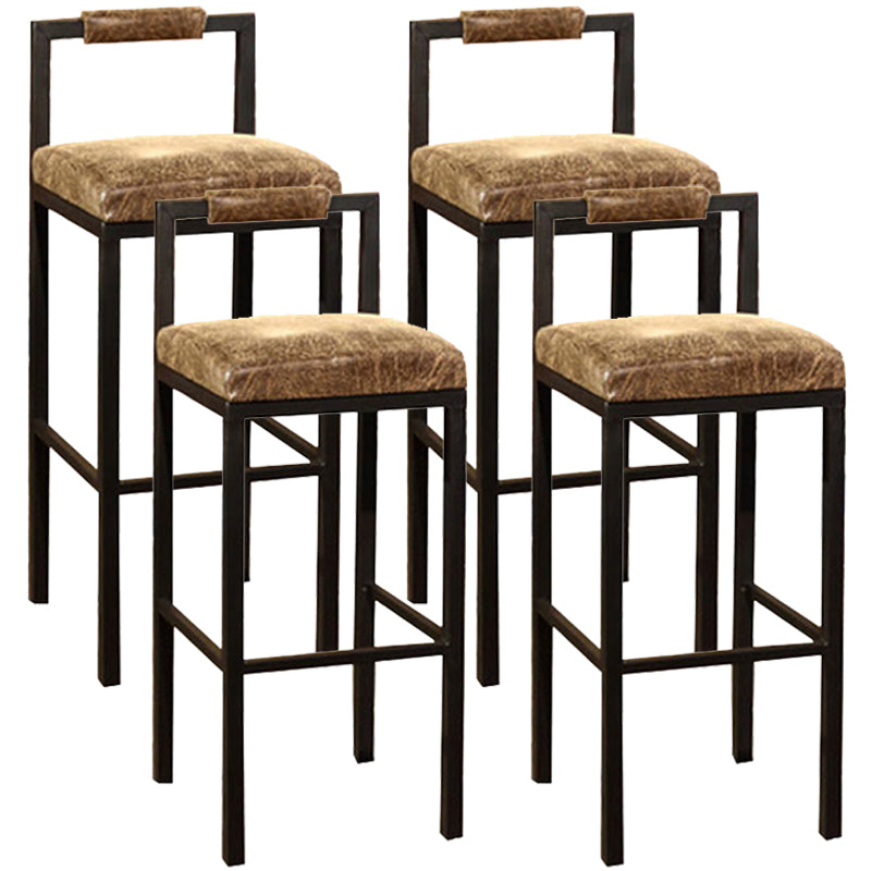 Black Iron Low Back Barstool Industrial Restaurant Tall Stool with Square Seat Brown 4 Piece Set Clearhalo 'Bar Furniture' 'Bar Stools' 'bar_stools' 'furn' 'furn_bar_stools' 'furniture_bar_stools' 'Kitchen & Dining Furniture' 'kitchen&dining_furn' 'kitchen' 'kitchen_furn' Furniture' 4186614