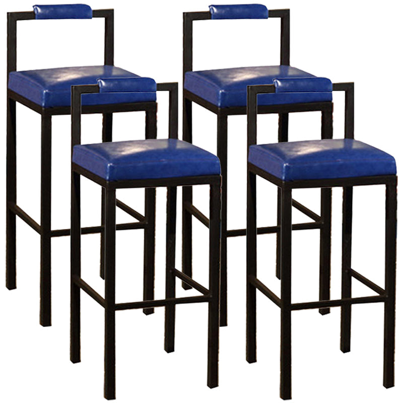 Black Iron Low Back Barstool Industrial Restaurant Tall Stool with Square Seat Blue 4 Piece Set Clearhalo 'Bar Furniture' 'Bar Stools' 'bar_stools' 'furn' 'furn_bar_stools' 'furniture_bar_stools' 'Kitchen & Dining Furniture' 'kitchen&dining_furn' 'kitchen' 'kitchen_furn' Furniture' 4186632