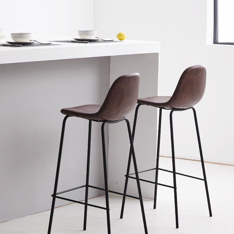 Industrial Low Back Barstool Distressed Leather Quilted Tall Stool Set of 2 Clearhalo 'Bar Furniture' 'Bar Stools' 'bar_stools' 'furn' 'furn_bar_stools' 'furniture_bar_stools' 'Kitchen & Dining Furniture' 'kitchen&dining_furn' 'kitchen' 'kitchen_furn' Furniture' 4186659