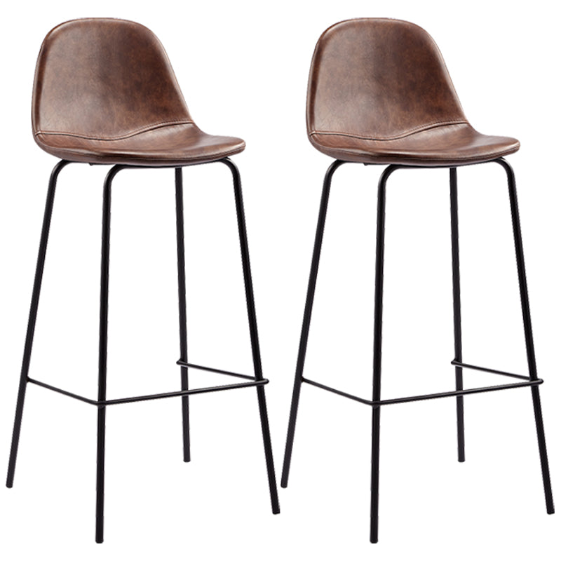 Industrial Low Back Barstool Distressed Leather Quilted Tall Stool Set of 2 Coffee 2 Piece Set Clearhalo 'Bar Furniture' 'Bar Stools' 'bar_stools' 'furn' 'furn_bar_stools' 'furniture_bar_stools' 'Kitchen & Dining Furniture' 'kitchen&dining_furn' 'kitchen' 'kitchen_furn' Furniture' 4186669