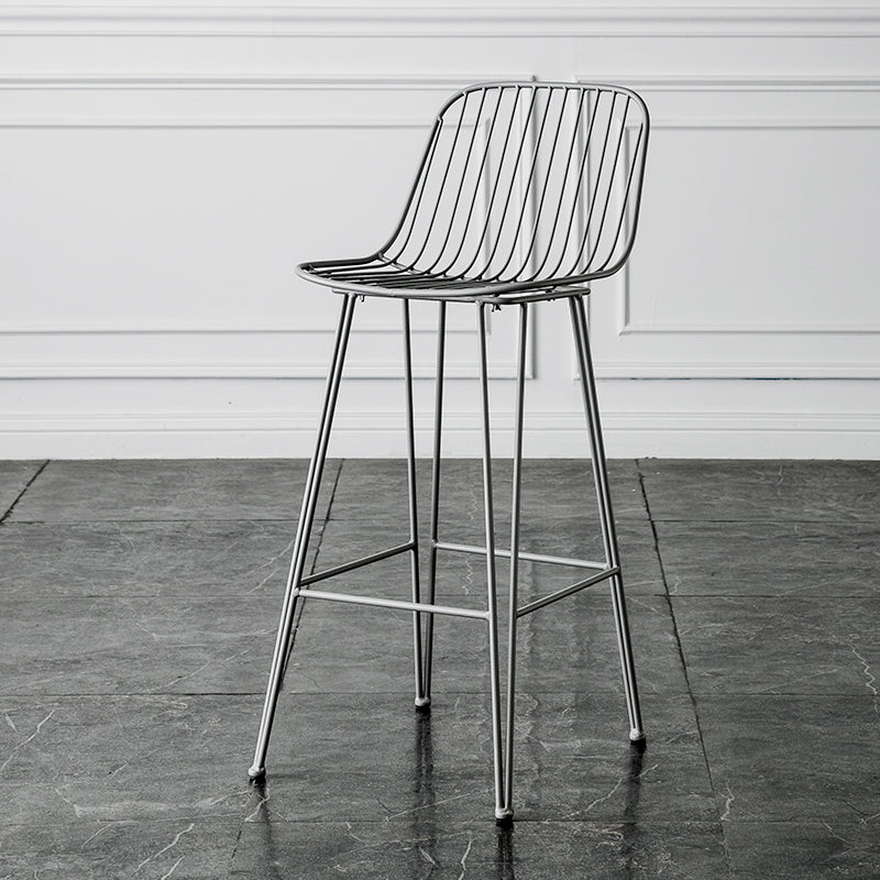 Industrial Iron Simple Barstool 26" H Indoor Tall Stool with Rectangle Seat Metal Grey 1 Piece Clearhalo 'Bar Furniture' 'Bar Stools' 'bar_stools' 'furn' 'furn_bar_stools' 'furniture_bar_stools' 'Kitchen & Dining Furniture' 'kitchen&dining_furn' 'kitchen' 'kitchen_furn' Furniture' 4186685