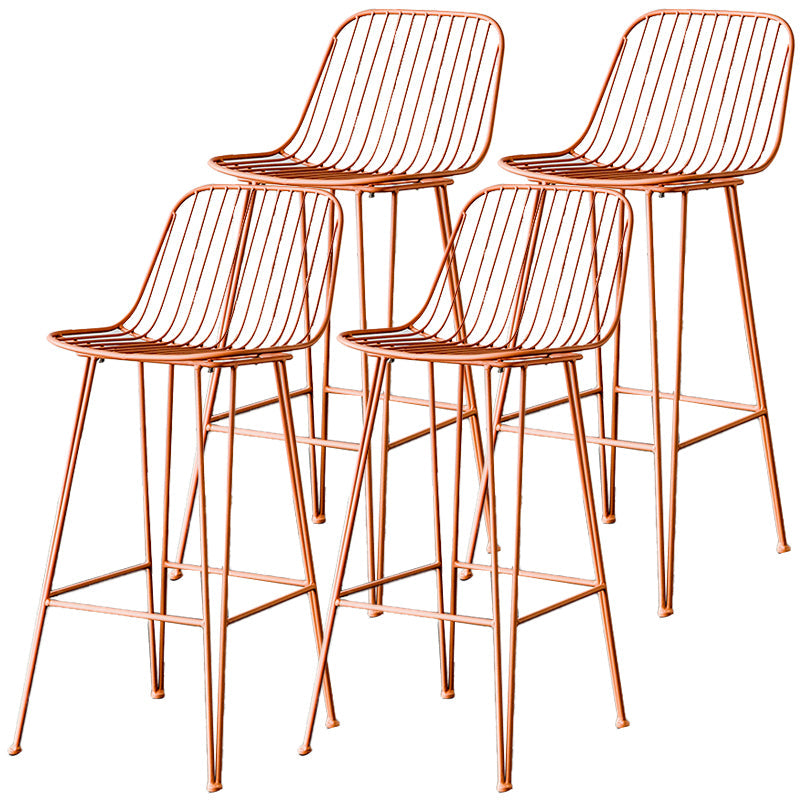 Industrial Iron Simple Barstool 26" H Indoor Tall Stool with Rectangle Seat Metal Pink 4 Piece Set Clearhalo 'Bar Furniture' 'Bar Stools' 'bar_stools' 'furn' 'furn_bar_stools' 'furniture_bar_stools' 'Kitchen & Dining Furniture' 'kitchen&dining_furn' 'kitchen' 'kitchen_furn' Furniture' 4186689