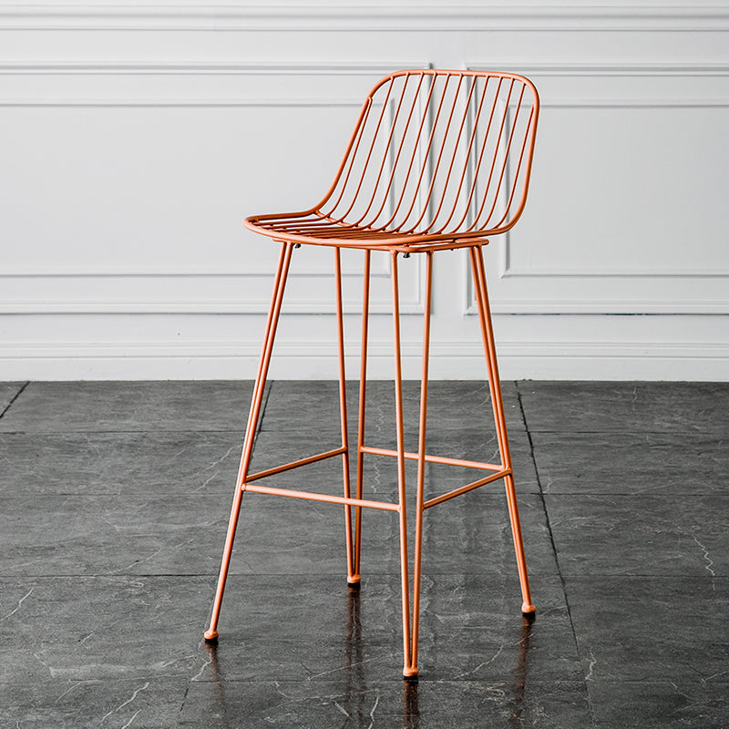 Industrial Iron Simple Barstool 26" H Indoor Tall Stool with Rectangle Seat Metal Pink 1 Piece Clearhalo 'Bar Furniture' 'Bar Stools' 'bar_stools' 'furn' 'furn_bar_stools' 'furniture_bar_stools' 'Kitchen & Dining Furniture' 'kitchen&dining_furn' 'kitchen' 'kitchen_furn' Furniture' 4186690