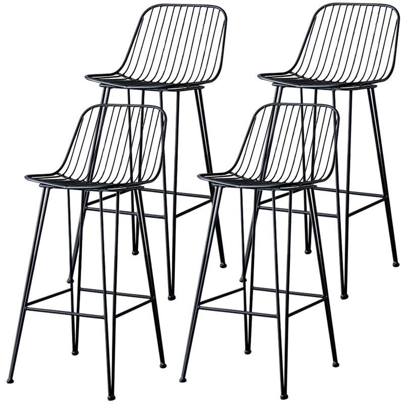 Industrial Iron Simple Barstool 26" H Indoor Tall Stool with Rectangle Seat Metal Black-Gray 4 Piece Set Clearhalo 'Bar Furniture' 'Bar Stools' 'bar_stools' 'furn' 'furn_bar_stools' 'furniture_bar_stools' 'Kitchen & Dining Furniture' 'kitchen&dining_furn' 'kitchen' 'kitchen_furn' Furniture' 4186694