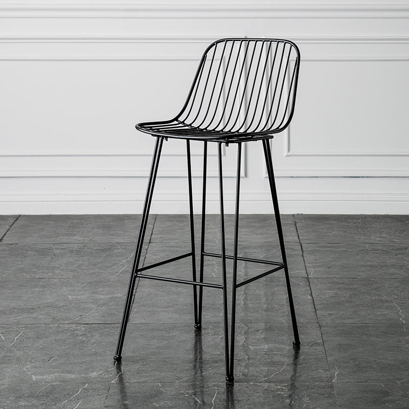 Industrial Iron Simple Barstool 26" H Indoor Tall Stool with Rectangle Seat Metal Black 1 Piece Clearhalo 'Bar Furniture' 'Bar Stools' 'bar_stools' 'furn' 'furn_bar_stools' 'furniture_bar_stools' 'Kitchen & Dining Furniture' 'kitchen&dining_furn' 'kitchen' 'kitchen_furn' Furniture' 4186700