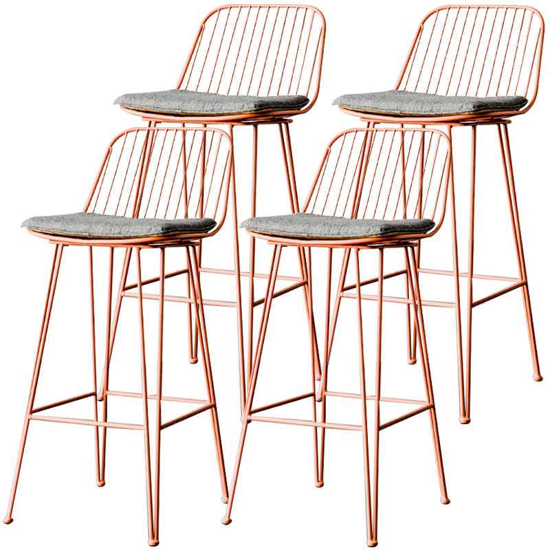 Industrial Iron Simple Barstool 26" H Indoor Tall Stool with Rectangle Seat Fabric Upholstered Pink 4 Piece Set Clearhalo 'Bar Furniture' 'Bar Stools' 'bar_stools' 'furn' 'furn_bar_stools' 'furniture_bar_stools' 'Kitchen & Dining Furniture' 'kitchen&dining_furn' 'kitchen' 'kitchen_furn' Furniture' 4186702