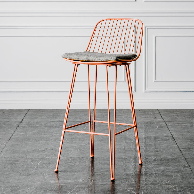 Industrial Iron Simple Barstool 26" H Indoor Tall Stool with Rectangle Seat Fabric Upholstered Pink 1 Piece Clearhalo 'Bar Furniture' 'Bar Stools' 'bar_stools' 'furn' 'furn_bar_stools' 'furniture_bar_stools' 'Kitchen & Dining Furniture' 'kitchen&dining_furn' 'kitchen' 'kitchen_furn' Furniture' 4186703