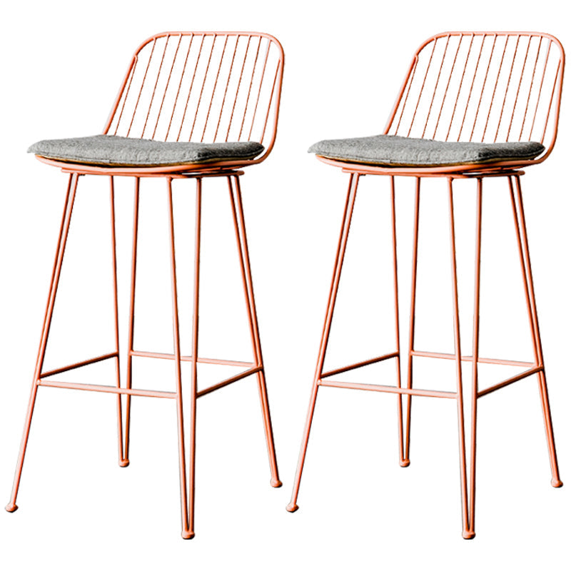 Industrial Iron Simple Barstool 26" H Indoor Tall Stool with Rectangle Seat Fabric Upholstered Pink 2 Piece Set Clearhalo 'Bar Furniture' 'Bar Stools' 'bar_stools' 'furn' 'furn_bar_stools' 'furniture_bar_stools' 'Kitchen & Dining Furniture' 'kitchen&dining_furn' 'kitchen' 'kitchen_furn' Furniture' 4186704