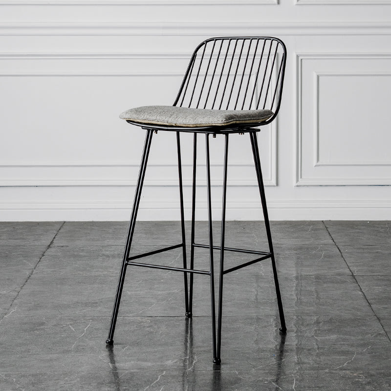 Industrial Iron Simple Barstool 26" H Indoor Tall Stool with Rectangle Seat Fabric Upholstered Black-Gray 1 Piece Clearhalo 'Bar Furniture' 'Bar Stools' 'bar_stools' 'furn' 'furn_bar_stools' 'furniture_bar_stools' 'Kitchen & Dining Furniture' 'kitchen&dining_furn' 'kitchen' 'kitchen_furn' Furniture' 4186706