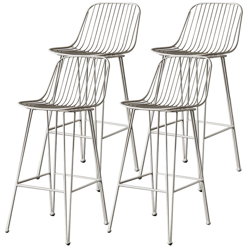 Industrial Iron Simple Barstool 26" H Indoor Tall Stool with Rectangle Seat Metal Light Gray 4 Piece Set Clearhalo 'Bar Furniture' 'Bar Stools' 'bar_stools' 'furn' 'furn_bar_stools' 'furniture_bar_stools' 'Kitchen & Dining Furniture' 'kitchen&dining_furn' 'kitchen' 'kitchen_furn' Furniture' 4186708