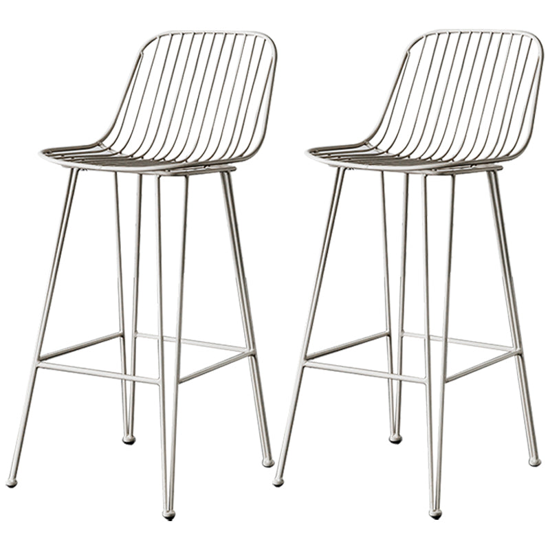 Industrial Iron Simple Barstool 26" H Indoor Tall Stool with Rectangle Seat Metal Light Gray 2 Piece Set Clearhalo 'Bar Furniture' 'Bar Stools' 'bar_stools' 'furn' 'furn_bar_stools' 'furniture_bar_stools' 'Kitchen & Dining Furniture' 'kitchen&dining_furn' 'kitchen' 'kitchen_furn' Furniture' 4186710