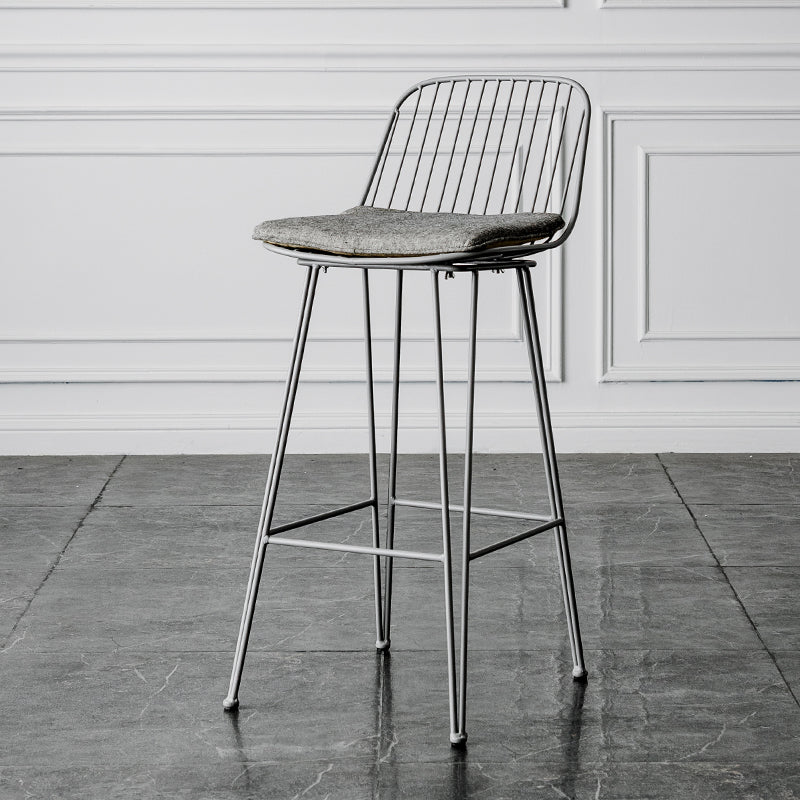 Industrial Iron Simple Barstool 26" H Indoor Tall Stool with Rectangle Seat Fabric Upholstered Grey 1 Piece Clearhalo 'Bar Furniture' 'Bar Stools' 'bar_stools' 'furn' 'furn_bar_stools' 'furniture_bar_stools' 'Kitchen & Dining Furniture' 'kitchen&dining_furn' 'kitchen' 'kitchen_furn' Furniture' 4186712