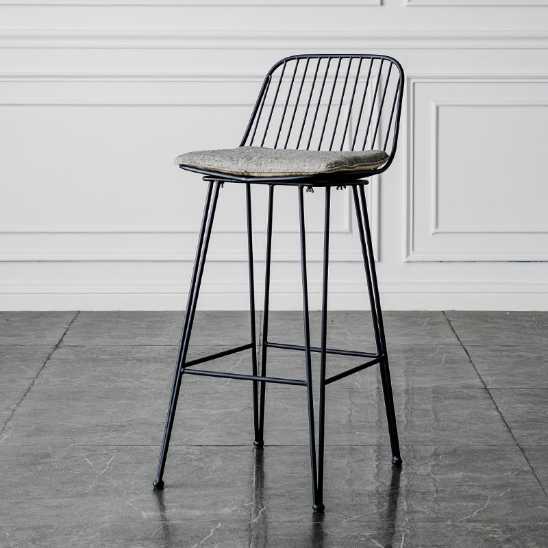 Industrial Iron Simple Barstool 26" H Indoor Tall Stool with Rectangle Seat Fabric Upholstered Black 1 Piece Clearhalo 'Bar Furniture' 'Bar Stools' 'bar_stools' 'furn' 'furn_bar_stools' 'furniture_bar_stools' 'Kitchen & Dining Furniture' 'kitchen&dining_furn' 'kitchen' 'kitchen_furn' Furniture' 4186715