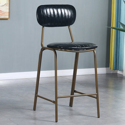 Quilted Rectangle Distressed Leather Barstool Industrial Indoor Tall Stool Black 1 Piece Clearhalo 'Bar Furniture' 'Bar Stools' 'bar_stools' 'furn' 'furn_bar_stools' 'furniture_bar_stools' 'Kitchen & Dining Furniture' 'kitchen&dining_furn' 'kitchen' 'kitchen_furn' Furniture' 4186728