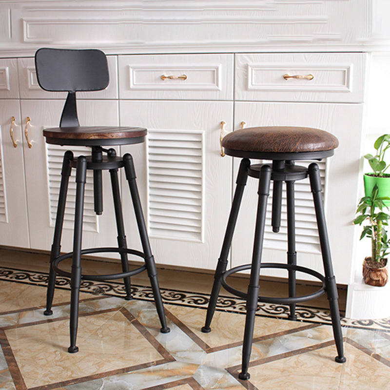 Industrial Style Round Seat Adjustable Height Counter Stool for Kitchen Bar Clearhalo 'Bar Furniture' 'Bar Stools' 'bar_stools' 'furn' 'furn_bar_stools' 'furniture_bar_stools' 'Kitchen & Dining Furniture' 'kitchen&dining_furn' 'kitchen' 'kitchen_furn' Furniture' 4186769