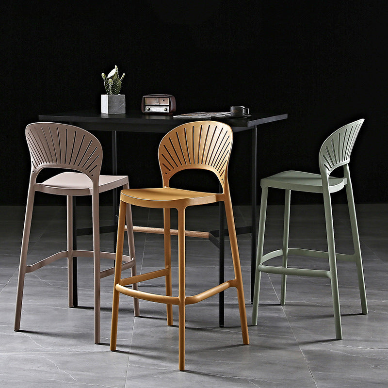 Nordic Style Plastic Barstool 4 Legs Backrest Colorful Bar Stool Clearhalo 'Bar Furniture' 'Bar Stools' 'bar_stools' 'furn' 'furn_bar_stools' 'furniture_bar_stools' 'Kitchen & Dining Furniture' 'kitchen&dining_furn' 'kitchen' 'kitchen_furn' Furniture' 4186784