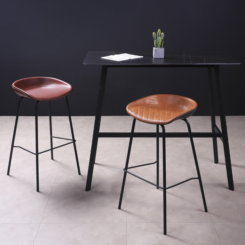 Nordic Style Leather Upholstered Barstool Metal Frame Bar Stool Clearhalo 'Bar Furniture' 'Bar Stools' 'bar_stools' 'furn' 'furn_bar_stools' 'furniture_bar_stools' 'Kitchen & Dining Furniture' 'kitchen&dining_furn' 'kitchen' 'kitchen_furn' Furniture' 4186802