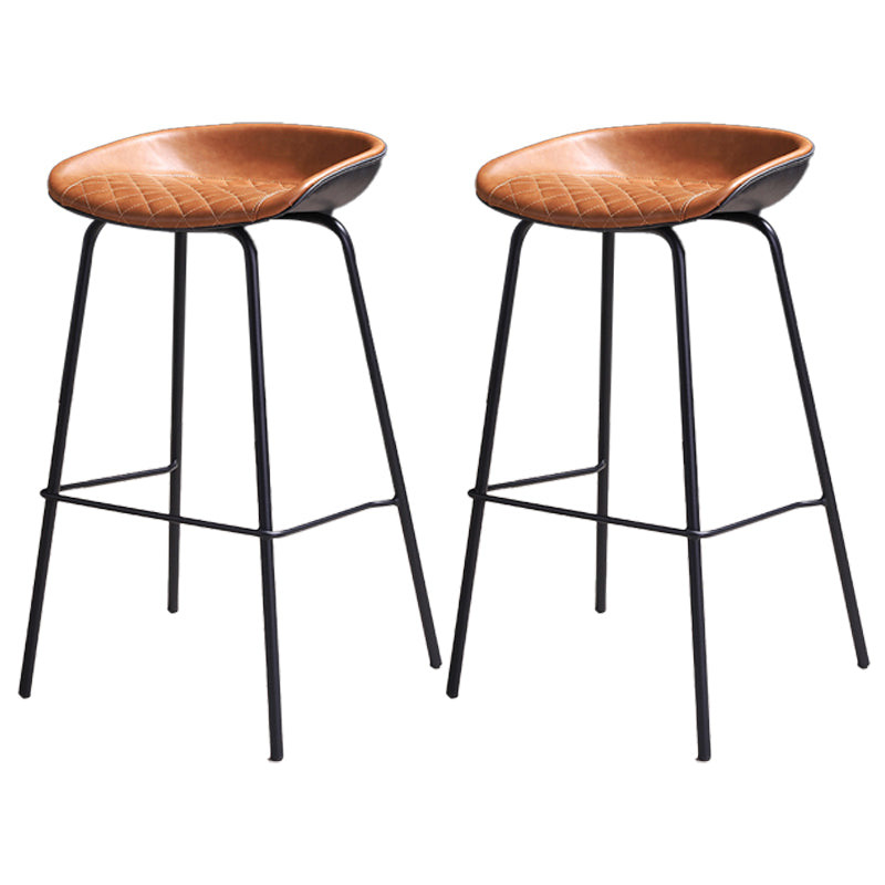 Nordic Style Leather Upholstered Barstool Metal Frame Bar Stool Brown 2 Piece Set Clearhalo 'Bar Furniture' 'Bar Stools' 'bar_stools' 'furn' 'furn_bar_stools' 'furniture_bar_stools' 'Kitchen & Dining Furniture' 'kitchen&dining_furn' 'kitchen' 'kitchen_furn' Furniture' 4186805