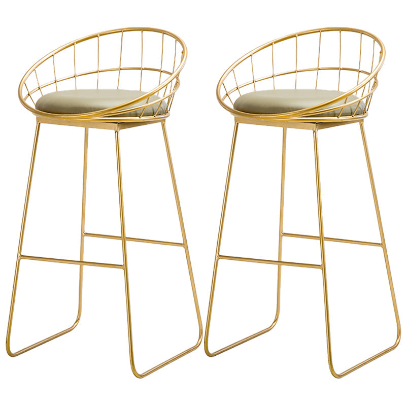 Scandinavian Counter Stools Iron Leather Low Back Indoor Bar Stools with Sled Legs Gold 2 Piece Set Clearhalo 'Bar Furniture' 'Bar Stools' 'bar_stools' 'furn' 'furn_bar_stools' 'furniture_bar_stools' 'Kitchen & Dining Furniture' 'kitchen&dining_furn' 'kitchen' 'kitchen_furn' Furniture' 4186864