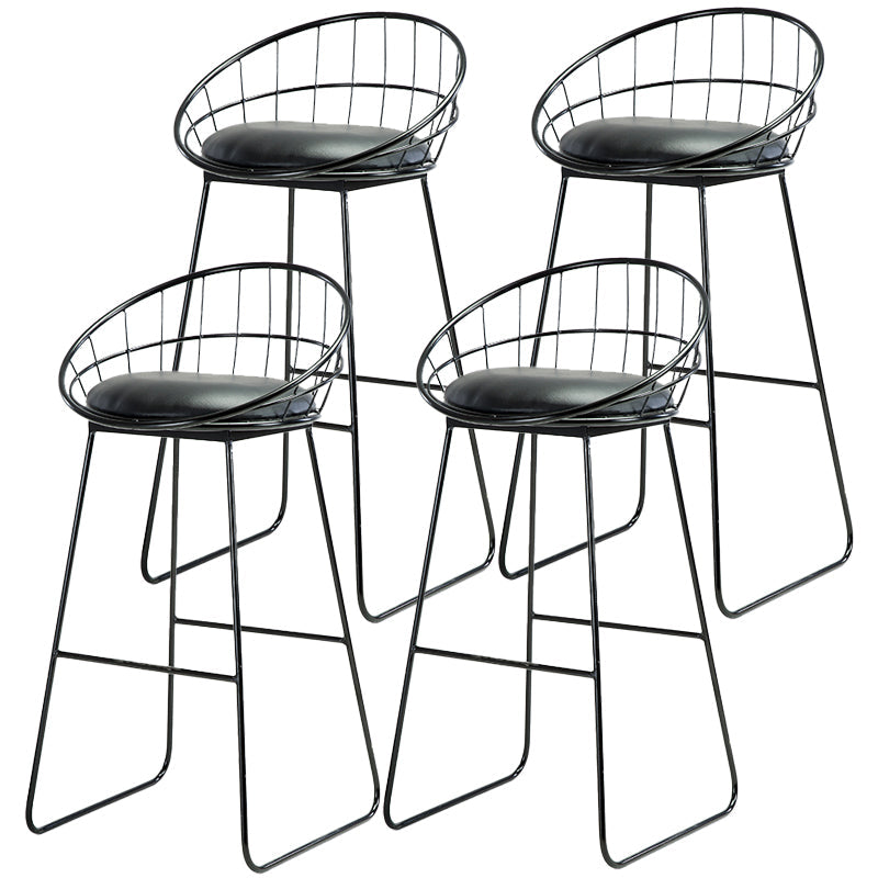 Scandinavian Counter Stools Iron Leather Low Back Indoor Bar Stools with Sled Legs Black 4 Piece Set Clearhalo 'Bar Furniture' 'Bar Stools' 'bar_stools' 'furn' 'furn_bar_stools' 'furniture_bar_stools' 'Kitchen & Dining Furniture' 'kitchen&dining_furn' 'kitchen' 'kitchen_furn' Furniture' 4186866