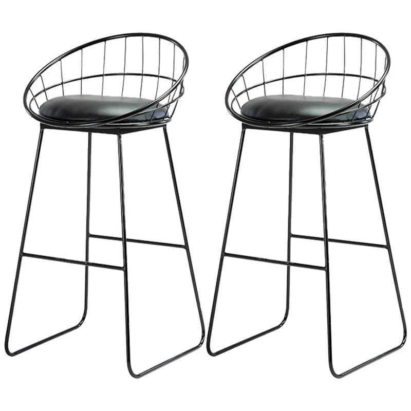 Scandinavian Counter Stools Iron Leather Low Back Indoor Bar Stools with Sled Legs Black 2 Piece Set Clearhalo 'Bar Furniture' 'Bar Stools' 'bar_stools' 'furn' 'furn_bar_stools' 'furniture_bar_stools' 'Kitchen & Dining Furniture' 'kitchen&dining_furn' 'kitchen' 'kitchen_furn' Furniture' 4186870