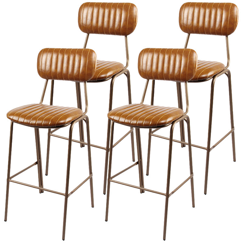 Scandinavian Gold Counter Stools Iron Leather Armless Indoor Bar Stools Brown 4 Piece Set Clearhalo 'Bar Furniture' 'Bar Stools' 'bar_stools' 'furn' 'furn_bar_stools' 'furniture_bar_stools' 'Kitchen & Dining Furniture' 'kitchen&dining_furn' 'kitchen' 'kitchen_furn' Furniture' 4186878