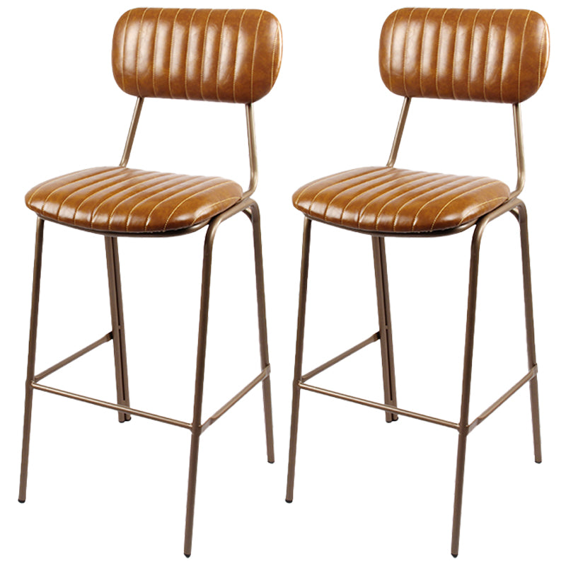 Scandinavian Gold Counter Stools Iron Leather Armless Indoor Bar Stools Brown 2 Piece Set Clearhalo 'Bar Furniture' 'Bar Stools' 'bar_stools' 'furn' 'furn_bar_stools' 'furniture_bar_stools' 'Kitchen & Dining Furniture' 'kitchen&dining_furn' 'kitchen' 'kitchen_furn' Furniture' 4186882