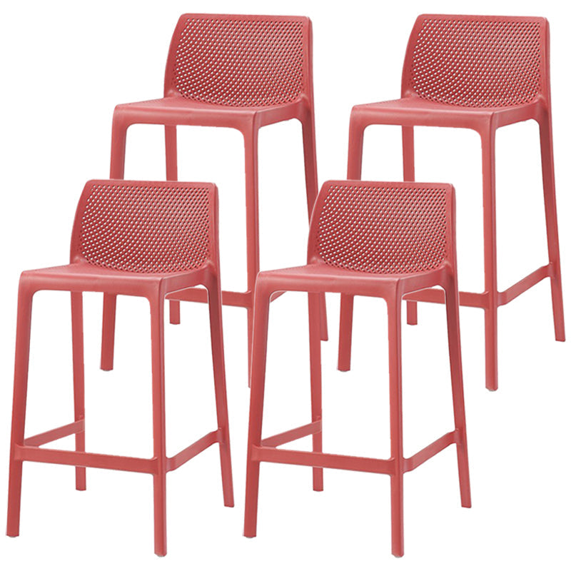 Scandinavian Plastic Stackable Counter Stools Low Back Indoor Bar Stools Red 4 Piece Set Counter Stool(26"H) Clearhalo 'Bar Furniture' 'Bar Stools' 'bar_stools' 'furn' 'furn_bar_stools' 'furniture_bar_stools' 'Kitchen & Dining Furniture' 'kitchen&dining_furn' 'kitchen' 'kitchen_furn' Furniture' 4186902