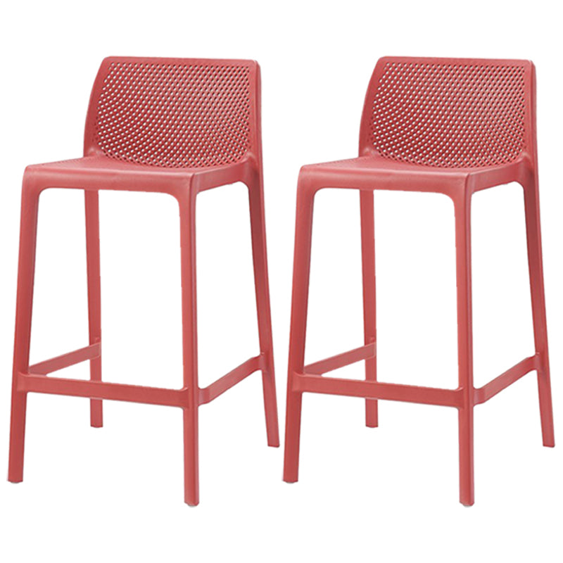 Scandinavian Plastic Stackable Counter Stools Low Back Indoor Bar Stools Red 2 Piece Set Counter Stool(26"H) Clearhalo 'Bar Furniture' 'Bar Stools' 'bar_stools' 'furn' 'furn_bar_stools' 'furniture_bar_stools' 'Kitchen & Dining Furniture' 'kitchen&dining_furn' 'kitchen' 'kitchen_furn' Furniture' 4186906