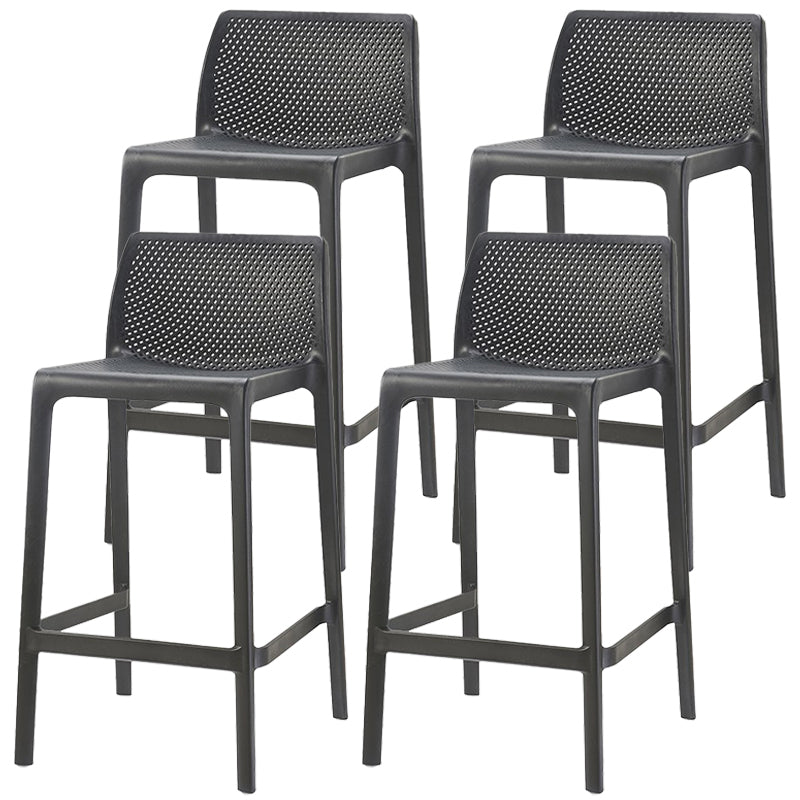 Scandinavian Plastic Stackable Counter Stools Low Back Indoor Bar Stools Black 4 Piece Set Counter Stool(26"H) Clearhalo 'Bar Furniture' 'Bar Stools' 'bar_stools' 'furn' 'furn_bar_stools' 'furniture_bar_stools' 'Kitchen & Dining Furniture' 'kitchen&dining_furn' 'kitchen' 'kitchen_furn' Furniture' 4186925