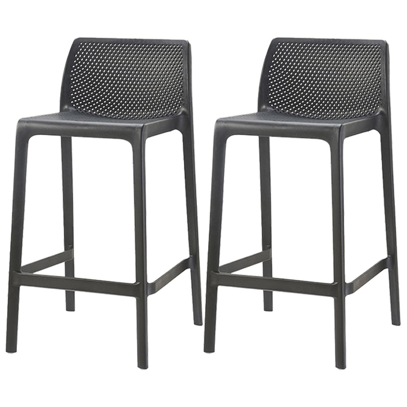 Scandinavian Plastic Stackable Counter Stools Low Back Indoor Bar Stools Black 2 Piece Set Counter Stool(26"H) Clearhalo 'Bar Furniture' 'Bar Stools' 'bar_stools' 'furn' 'furn_bar_stools' 'furniture_bar_stools' 'Kitchen & Dining Furniture' 'kitchen&dining_furn' 'kitchen' 'kitchen_furn' Furniture' 4186927