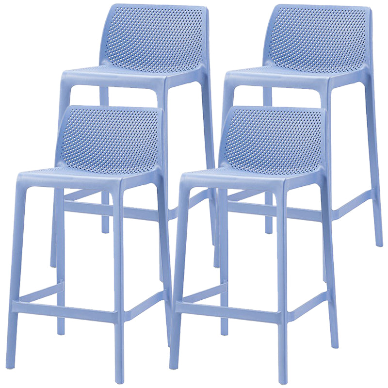 Scandinavian Plastic Stackable Counter Stools Low Back Indoor Bar Stools Blue 4 Piece Set Counter Stool(26"H) Clearhalo 'Bar Furniture' 'Bar Stools' 'bar_stools' 'furn' 'furn_bar_stools' 'furniture_bar_stools' 'Kitchen & Dining Furniture' 'kitchen&dining_furn' 'kitchen' 'kitchen_furn' Furniture' 4186928