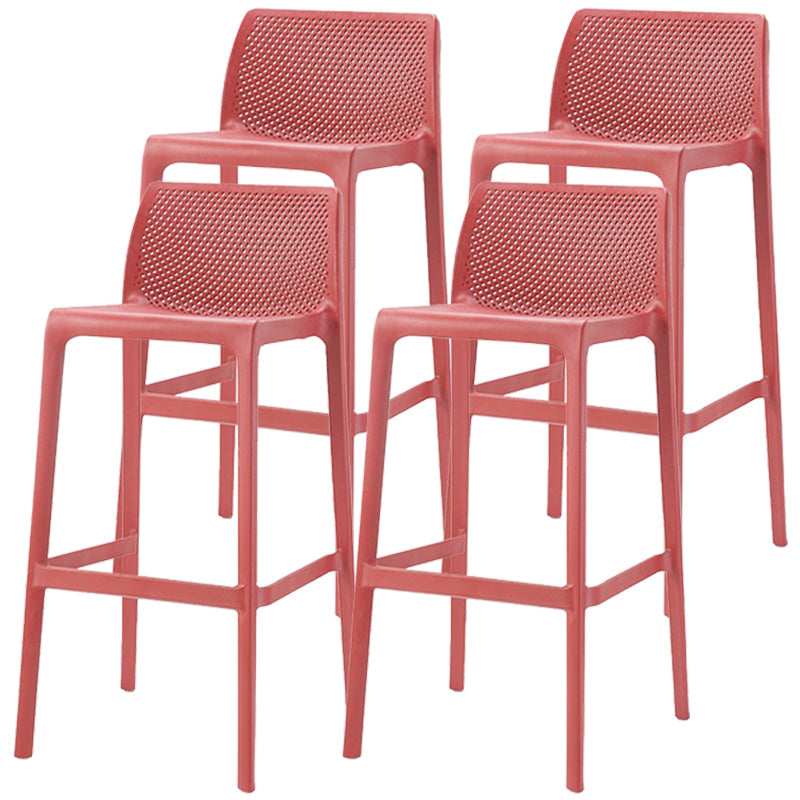 Scandinavian Plastic Stackable Counter Stools Low Back Indoor Bar Stools Red 4 Piece Set Bar Stool(30"H) Clearhalo 'Bar Furniture' 'Bar Stools' 'bar_stools' 'furn' 'furn_bar_stools' 'furniture_bar_stools' 'Kitchen & Dining Furniture' 'kitchen&dining_furn' 'kitchen' 'kitchen_furn' Furniture' 4186931