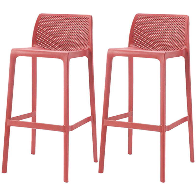 Scandinavian Plastic Stackable Counter Stools Low Back Indoor Bar Stools Red 2 Piece Set Bar Stool(30"H) Clearhalo 'Bar Furniture' 'Bar Stools' 'bar_stools' 'furn' 'furn_bar_stools' 'furniture_bar_stools' 'Kitchen & Dining Furniture' 'kitchen&dining_furn' 'kitchen' 'kitchen_furn' Furniture' 4186933