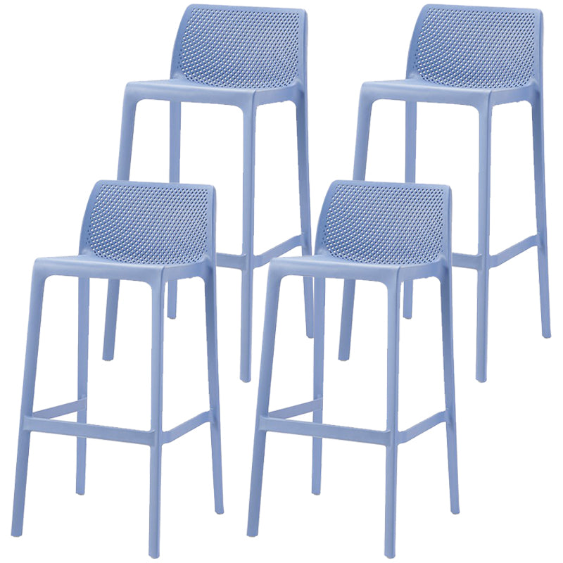Scandinavian Plastic Stackable Counter Stools Low Back Indoor Bar Stools Blue 4 Piece Set Bar Stool(30"H) Clearhalo 'Bar Furniture' 'Bar Stools' 'bar_stools' 'furn' 'furn_bar_stools' 'furniture_bar_stools' 'Kitchen & Dining Furniture' 'kitchen&dining_furn' 'kitchen' 'kitchen_furn' Furniture' 4186934