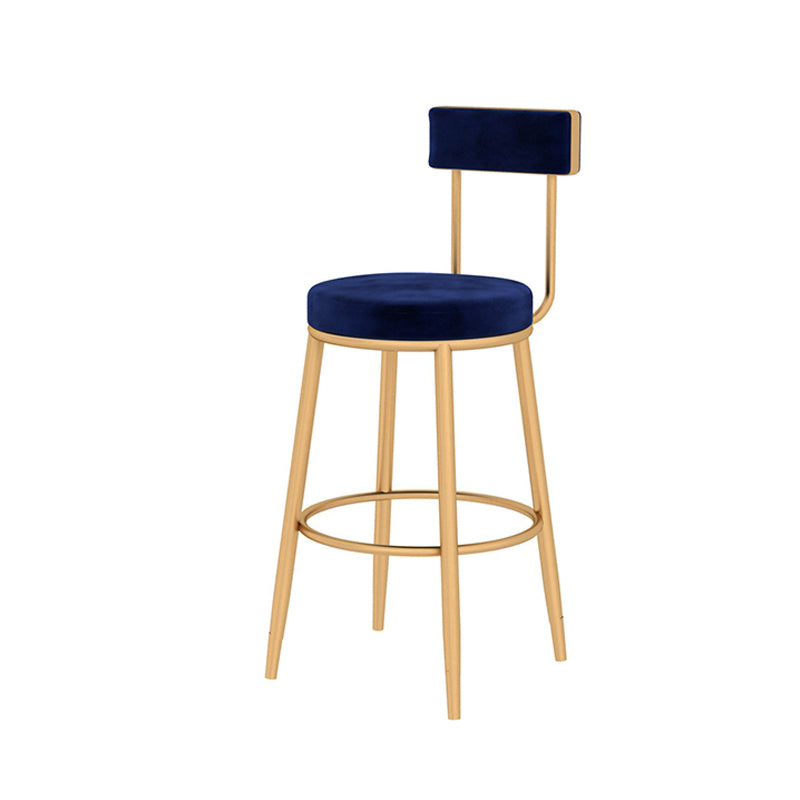 Glam Style Velvet Cushion Stool Low Back Bar Stool with Metal Leg Blue 1 Piece Clearhalo 'Bar Furniture' 'Bar Stools' 'bar_stools' 'furn' 'furn_bar_stools' 'furniture_bar_stools' 'Kitchen & Dining Furniture' 'kitchen&dining_furn' 'kitchen' 'kitchen_furn' Furniture' 4187007