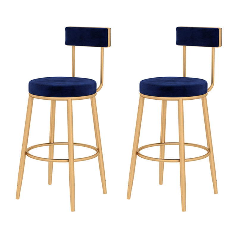 Glam Style Velvet Cushion Stool Low Back Bar Stool with Metal Leg Blue 2 Piece Set Clearhalo 'Bar Furniture' 'Bar Stools' 'bar_stools' 'furn' 'furn_bar_stools' 'furniture_bar_stools' 'Kitchen & Dining Furniture' 'kitchen&dining_furn' 'kitchen' 'kitchen_furn' Furniture' 4187008