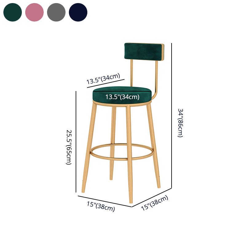 Glam Style Velvet Cushion Stool Low Back Bar Stool with Metal Leg Clearhalo 'Bar Furniture' 'Bar Stools' 'bar_stools' 'furn' 'furn_bar_stools' 'furniture_bar_stools' 'Kitchen & Dining Furniture' 'kitchen&dining_furn' 'kitchen' 'kitchen_furn' Furniture' 4187032