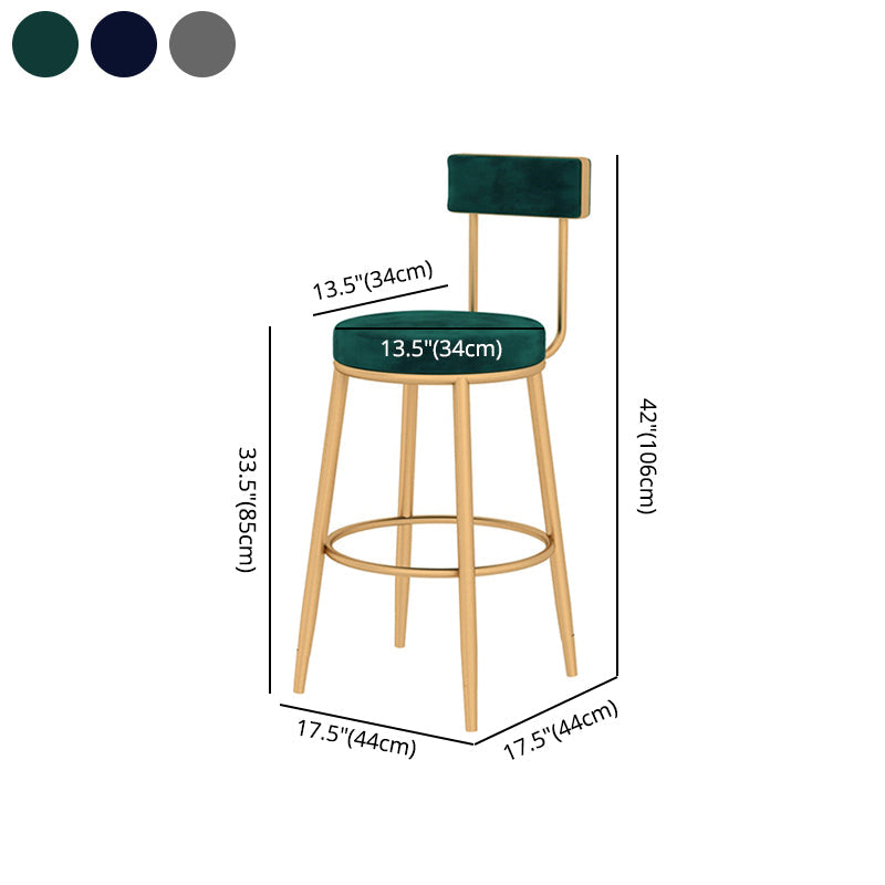 Glam Style Velvet Cushion Stool Low Back Bar Stool with Metal Leg Clearhalo 'Bar Furniture' 'Bar Stools' 'bar_stools' 'furn' 'furn_bar_stools' 'furniture_bar_stools' 'Kitchen & Dining Furniture' 'kitchen&dining_furn' 'kitchen' 'kitchen_furn' Furniture' 4187034