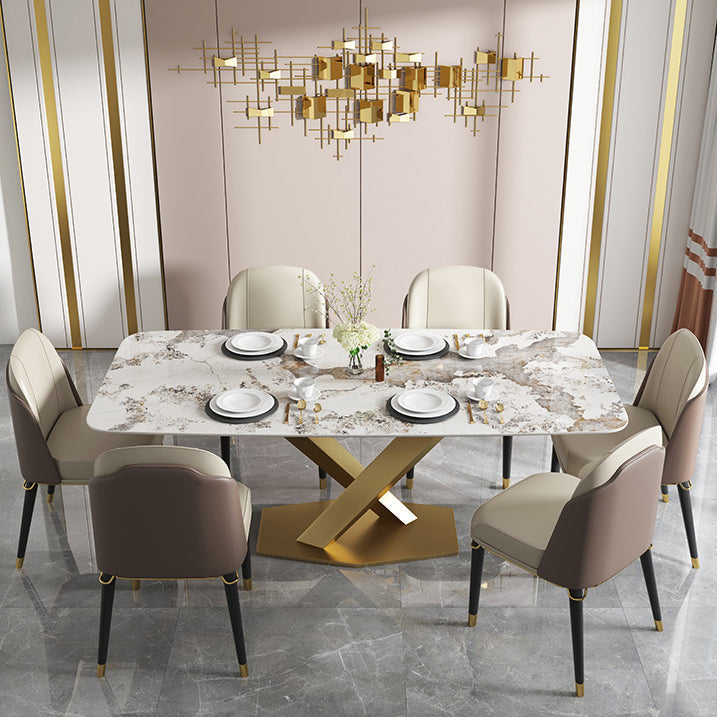 Metal Traditional Luxury Table Rectangle Sintered Stone Indoor Table with Pedestal Clearhalo ' dining_table' 'Dining Tables & Seating' 'Dining Tables' 'furn' 'furn_dining_table' 'Furniture' 'furniture_dining_table' 'Kitchen & Dining Furniture' 'kitchen&dining_furn' 'kitchen' 'kitchen_dining_table' 4195621