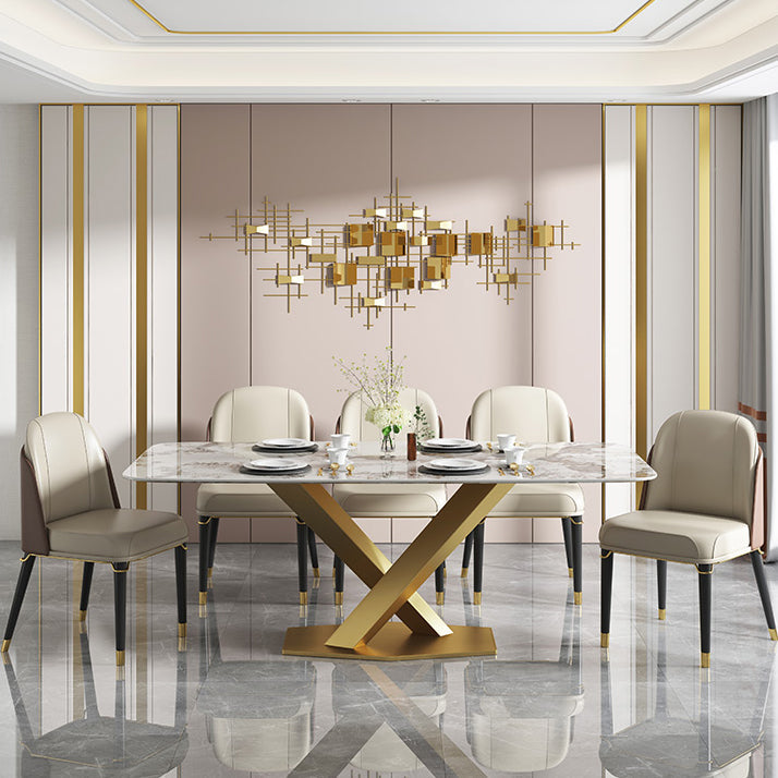 Metal Traditional Luxury Table Rectangle Sintered Stone Indoor Table with Pedestal Clearhalo ' dining_table' 'Dining Tables & Seating' 'Dining Tables' 'furn' 'furn_dining_table' 'Furniture' 'furniture_dining_table' 'Kitchen & Dining Furniture' 'kitchen&dining_furn' 'kitchen' 'kitchen_dining_table' 4195622