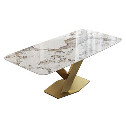 Metal Traditional Luxury Table Rectangle Sintered Stone Indoor Table with Pedestal Without Chairs Clearhalo ' dining_table' 'Dining Tables & Seating' 'Dining Tables' 'furn' 'furn_dining_table' 'Furniture' 'furniture_dining_table' 'Kitchen & Dining Furniture' 'kitchen&dining_furn' 'kitchen' 'kitchen_dining_table' 4195624