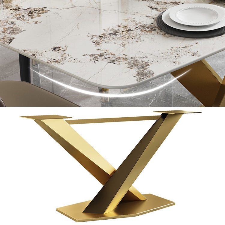 Metal Traditional Luxury Table Rectangle Sintered Stone Indoor Table with Pedestal Clearhalo ' dining_table' 'Dining Tables & Seating' 'Dining Tables' 'furn' 'furn_dining_table' 'Furniture' 'furniture_dining_table' 'Kitchen & Dining Furniture' 'kitchen&dining_furn' 'kitchen' 'kitchen_dining_table' 4195625