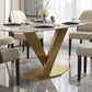 Metal Traditional Luxury Table Rectangle Sintered Stone Indoor Table with Pedestal Clearhalo ' dining_table' 'Dining Tables & Seating' 'Dining Tables' 'furn' 'furn_dining_table' 'Furniture' 'furniture_dining_table' 'Kitchen & Dining Furniture' 'kitchen&dining_furn' 'kitchen' 'kitchen_dining_table' 4195628