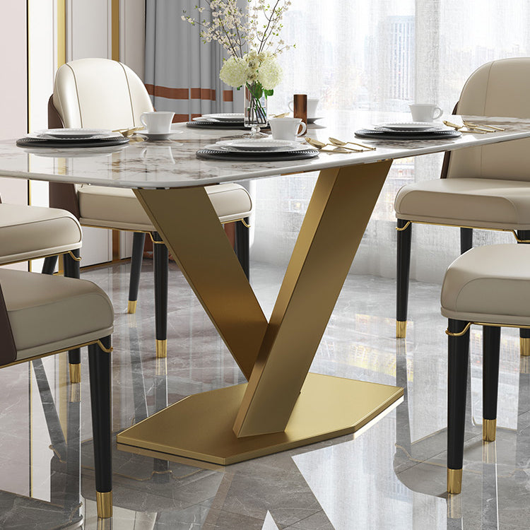 Metal Traditional Luxury Table Rectangle Sintered Stone Indoor Table with Pedestal Clearhalo ' dining_table' 'Dining Tables & Seating' 'Dining Tables' 'furn' 'furn_dining_table' 'Furniture' 'furniture_dining_table' 'Kitchen & Dining Furniture' 'kitchen&dining_furn' 'kitchen' 'kitchen_dining_table' 4195628