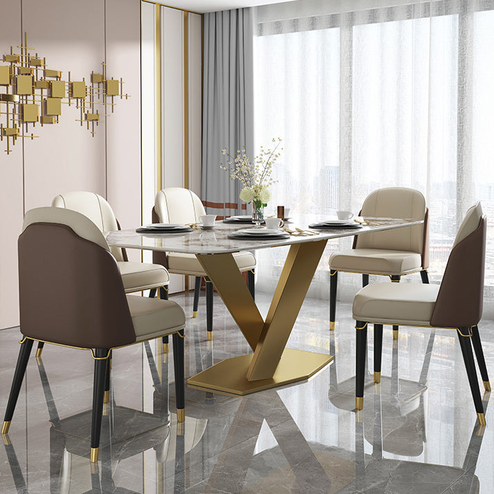 Metal Traditional Luxury Table Rectangle Sintered Stone Indoor Table with Pedestal Clearhalo ' dining_table' 'Dining Tables & Seating' 'Dining Tables' 'furn' 'furn_dining_table' 'Furniture' 'furniture_dining_table' 'Kitchen & Dining Furniture' 'kitchen&dining_furn' 'kitchen' 'kitchen_dining_table' 4195629